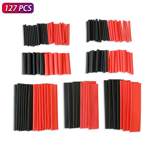 ชุดท่อหดความร้อน 2:1 จำนวน 127 ชิ้น - ชุดท่อโพลีโอเลฟินสีดำสีแดงสำหรับห่อสายไฟรถยนต์