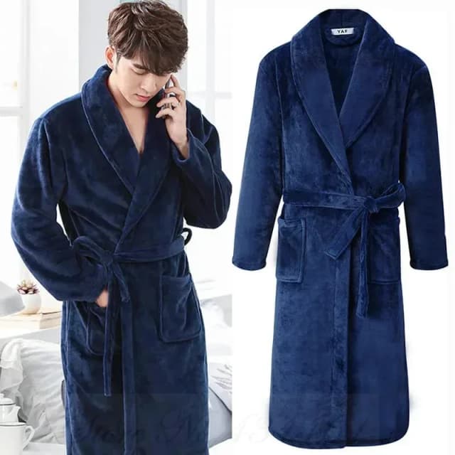 Plus ขนาดหนา Flannel ผู้ชาย Robe เสื้อคลุมอาบน้ําชุดกิโมโนชุดขนแกะปะการังชุดนอนเสื้อผ้าฤดูใบไม้ร่วงฤดูหนาวชุดนอนสวมใส่