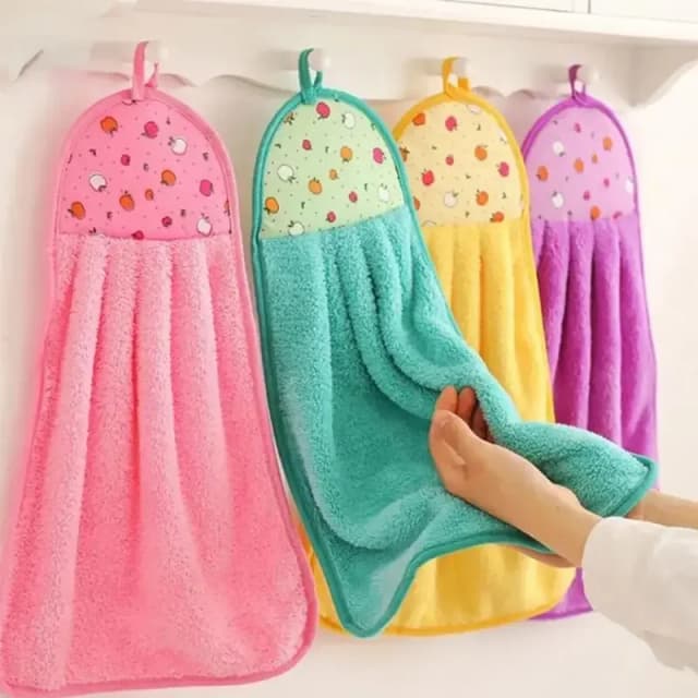 4 studs koraalfluweel badkamerbenodigdheden, zachte handdoek, absorberende stoffen vaattoeken, hangende doek, keukenaccessoires