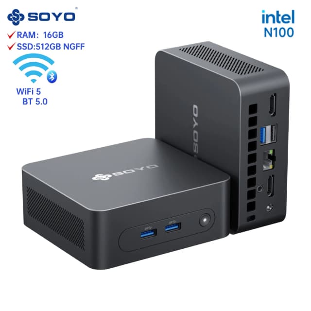 SOYO M2PLUS2 มินิพีซี: RAM 16GB, 512GBSSD, IntelCeleron N100, Windows 11 Pro - กะทัดรัดและเหมาะสําหรับบ้าน, ธุรกิจและการเล่นเกม