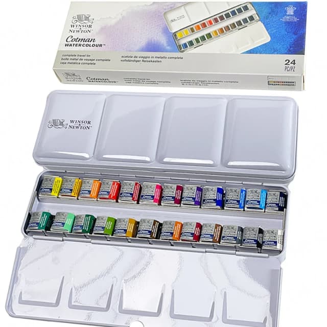 Winsor Newton Cotman Solid สีน้ํา 24 ครึ่งกระทะสีโลหะสี Pattle ชุดศิลปินมืออาชีพ Pigment Aquarelle