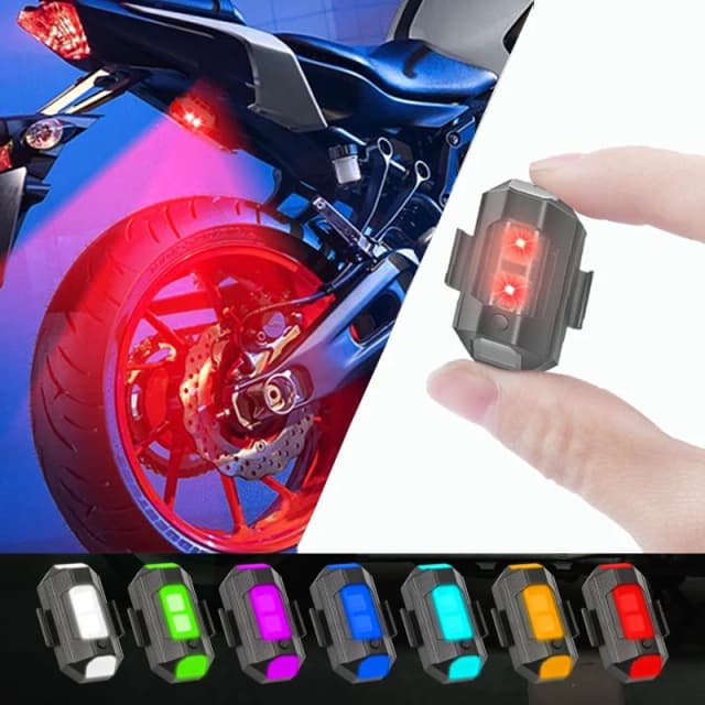 ไฟสโตรบโดรนสำหรับมอเตอร์ไซค์ ไฟ LED 7 สี ขนาดเล็ก ใช้ USB ชาร์จ ป้องกันการชน เหมาะสำหรับจักรยานและอากาศยาน ไฟเตือนกระพริบสำหรับการบินกลางคืน