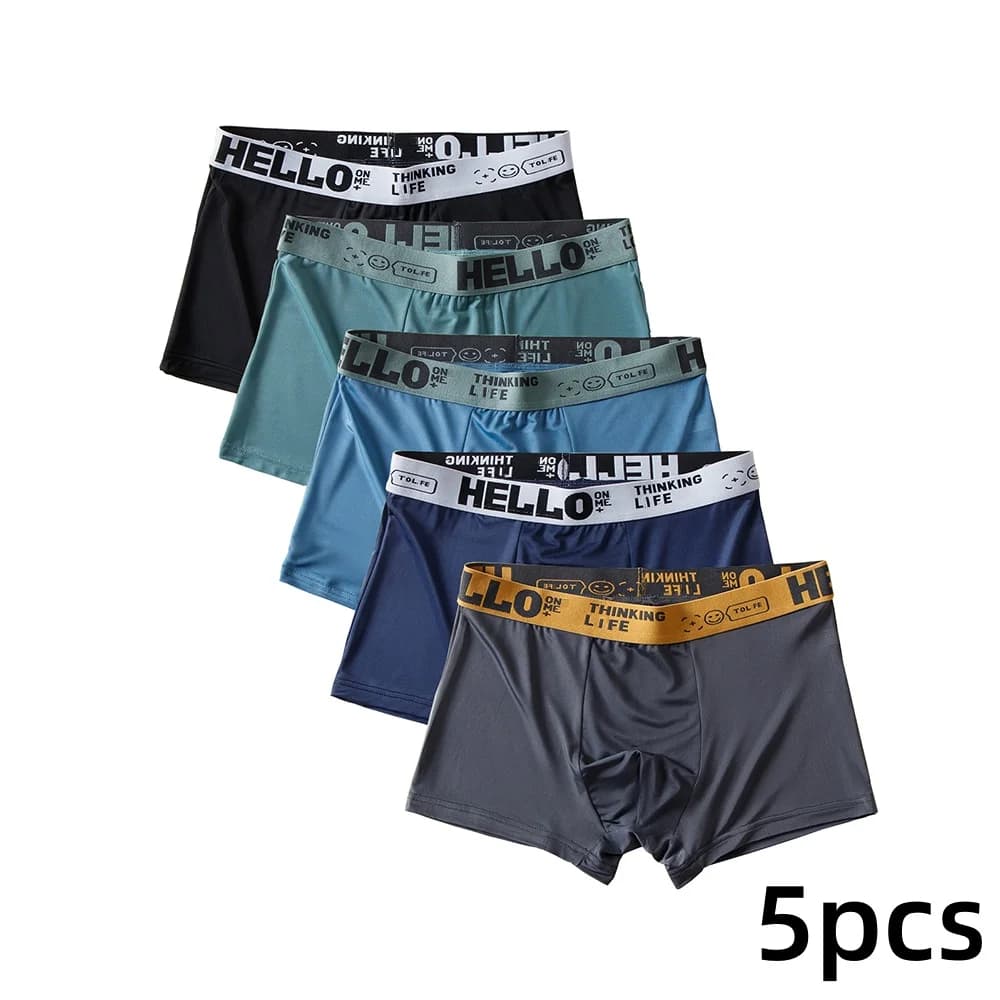 5 ชิ้น/ล็อตกางเกงขาสั้นนักมวยผ้าไหมน้ําแข็งชุดชั้นในชายฤดูร้อนBreathable Underpants Uนูนชุดชั้นในBreathableเซ็กซี่กางเกง