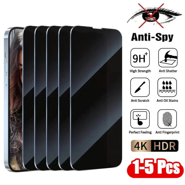 1-5Pcs Anti Spy กระจกนิรภัยสําหรับ iPhone 16 14 13 11 15Pro MAX MINI 7 8 PLUS หน้าจอความเป็นส่วนตัวสําหรับ iPhone 15 X XR XS MAX