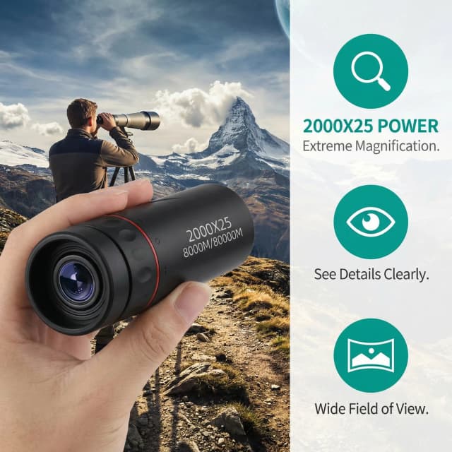 กล้องโทรทรรศน์แบบตาเดียว 2000x25 HD: ขนาดเล็ก พกพาสะดวก เหมาะสำหรับการตั้งแคมป์กลางแจ้ง การล่าสัตว์ และการดูนก