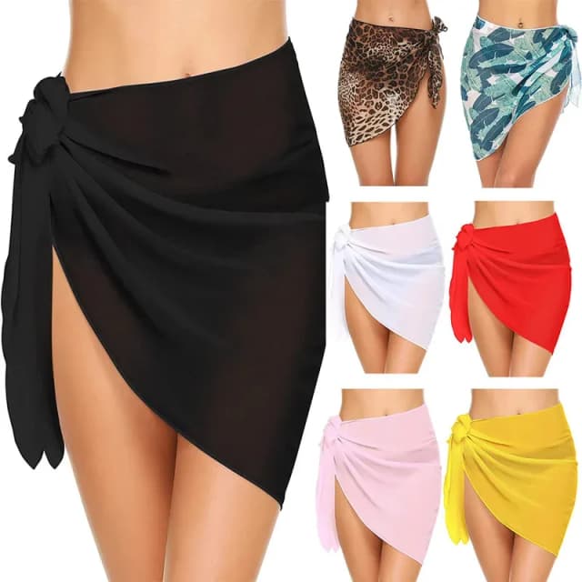ผู้หญิงสั้น Sarongs ชุดว่ายน้ํา Coverups Beach บิกินี่ Wrap Sheer กระโปรงสั้นผ้าพันคอชีฟอง Cover Ups สําหรับชุดว่ายน้ํา