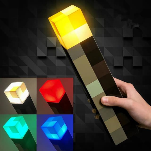 Juego MC, lámpara de antorcha Brownstone, figura de 4 colores, luz LED nocturna, lámpara de mesa decorativa para dormitorio, carga USB con hebilla, juguete para niños Gif