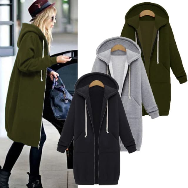 2024ผู้หญิงฤดูใบไม้ร่วงฤดูหนาวThickenHoodies ParkasหลวมHoodedแจ็คเก็ตกระเป๋าซิปMaxiขนาดSweatshirtชุดกีฬาOutwear
