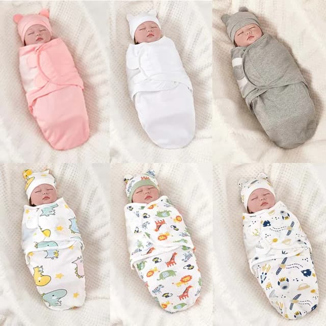 ถุงนอนทารกแรกเกิดผ้าฝ้ายเด็ก Swaddle Wrap ปรับทารกแรกเกิด Sleepsack ชุดหมวก Anti-KICK Swaddle WARM Soft ผ้าห่ม