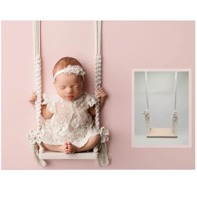 ทารกแรกเกิดการถ่ายภาพ Prop ไม้ Swing ทารกแรกเกิด Posing Props Macrame Swing Vintage เด็ก Photo Props ถ่ายภาพ Pose Babyswing