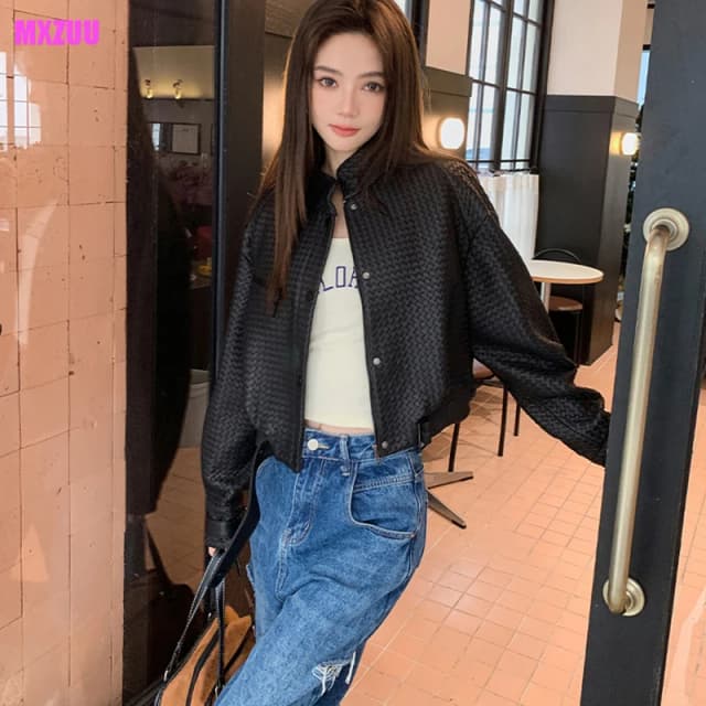 เสื้อโค้ทหนังแกะธรรมชาติสำหรับผู้หญิงแจ็กเก็ตหนังทอมือคุณภาพสูงลำลองแฟชั่นยุโรปและอเมริกาสำหรับฤดูใบไม้ร่วง