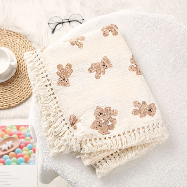 หมีน่ารัก Muslin Squares ผ้าฝ้ายผ้าห่มเด็กสําหรับทารกแรกเกิดลายสก๊อตทารก Swaddle ผ้าห่มทารกอุปกรณ์เสริมเตียงผ้าพันคอฤดูร้อน