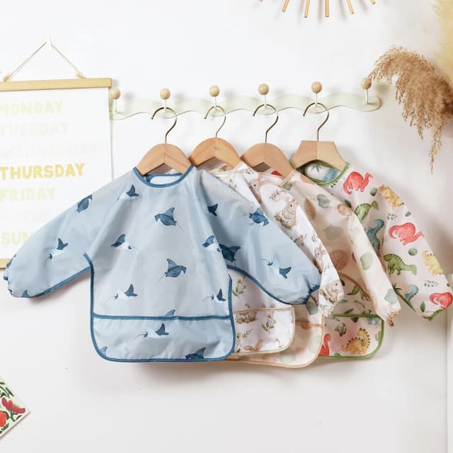 Elinfant 1PC ผ้ากันเปื้อนแขนยาว,กันน้ํา Feeding Bibs,ผ้า Burp ล้างทําความสะอาดได้,Coveralls Bibs,ทําความสะอาดง่าย,Wash-Free กิน Bibs