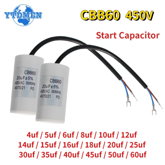 1PCS CBB60 Capacitor 450V AC มอเตอร์ Run Capacitors 4/5/6/8/10/12/14/15/16/18/20/30/35/40/50/60UF สําหรับเครื่องซักผ้า,ปั๊มน้ํา