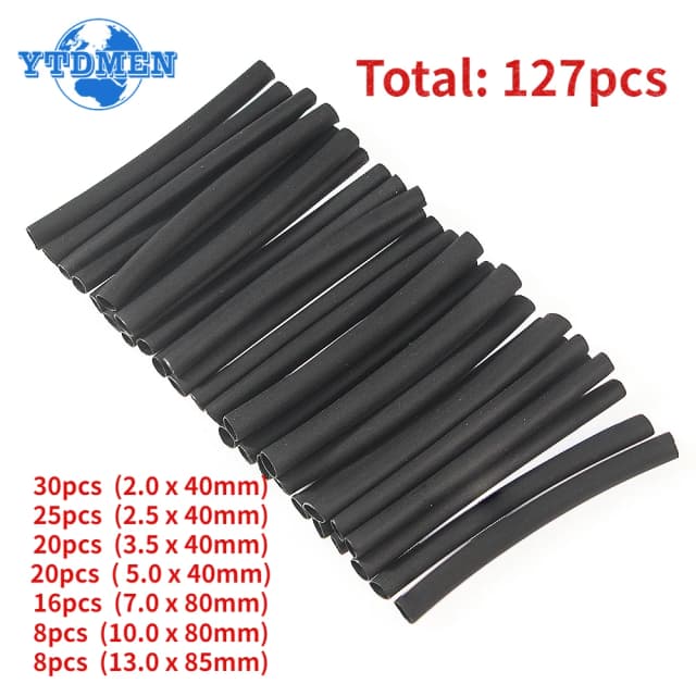127 ชิ้นท่อหดความร้อน 2:1 สีดํา Thermoproof หลอดรถสายฉนวนกันความร้อน Sleeving Wrap ชุดสายไฟ Polyolefin ท่อ