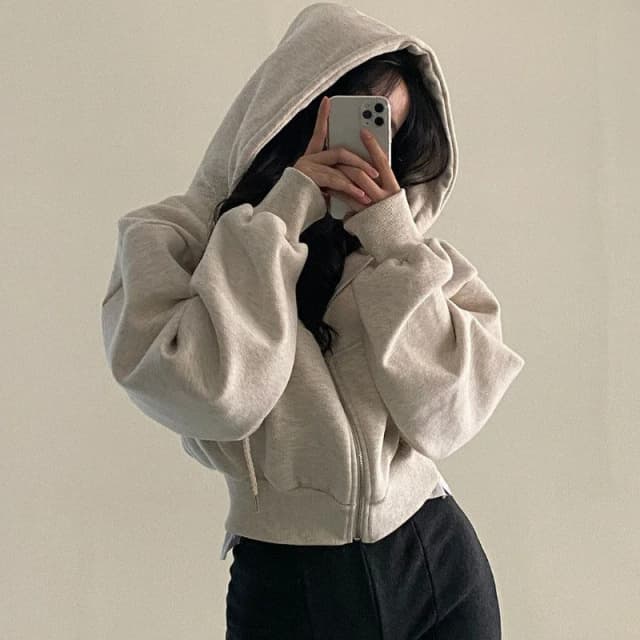 ฤดูใบไม้ผลิฤดูใบไม้ร่วงใหม่ Insfleece-เรียงรายอเนกประสงค์ Cropped Slims Smooths Silhouette Zip-up WARM Navy Blue Hooded Sweatshirt ผู้หญิง