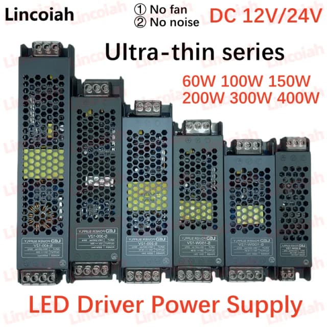 DC 12V 24V แหล่งจ่ายไฟ LED AC190-240V Mute แสง Transformers 60W 100W 200W 300W 400W LED Light Driver Power Adapter