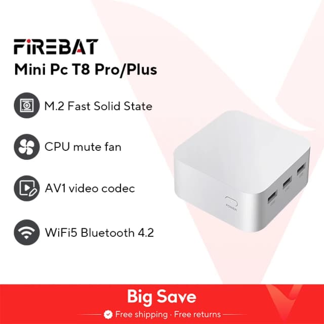 FIREBAT T8 Pro Plus Mini PC Intel Celeron N5095 N100 คอมพิวเตอร์เดสก์ท็อป 8GB 16GB 256GB 512GB DDR4 DDR5 WIFI5 BT4.2
