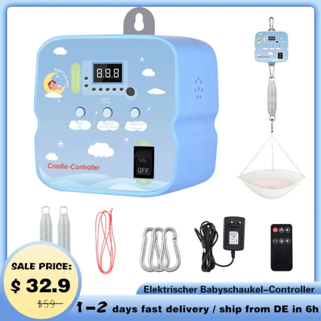 Babyschaukel-ตัวควบคุม ayunan Bayi elektrik คอนโทรลเลอร์2สปริงรีโมทคอนโทรลตัวยึดสปริงมอเตอร์ตัวจับเวลาแบบปรับได้ไม่มีเสียงรบกวน