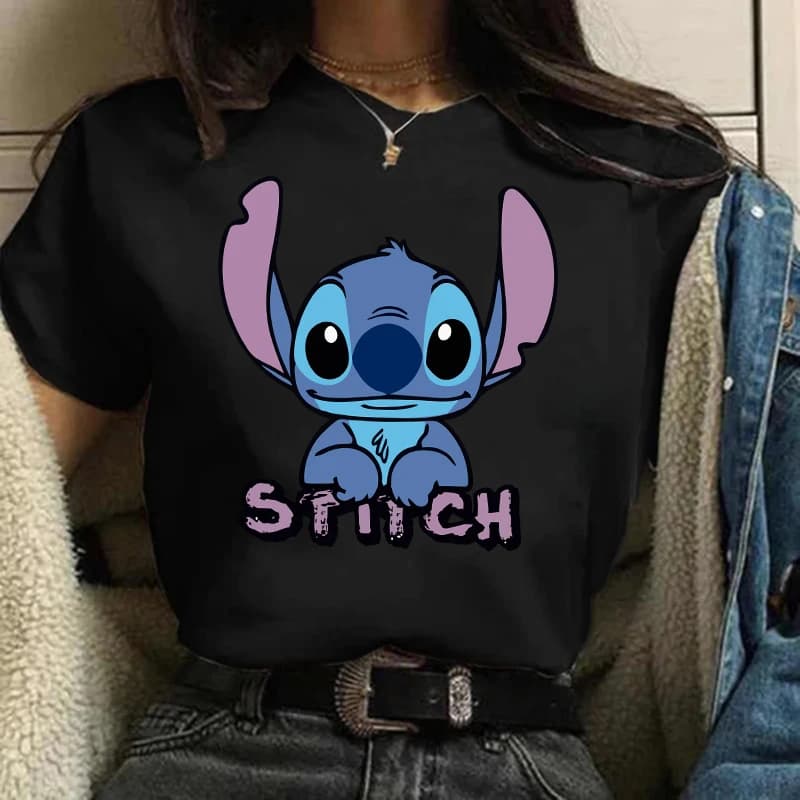 Gothic Stitch Disney การ์ตูนตลก T เสื้อผู้หญิง Lilo Stitch เสื้อยืดกราฟิก TShirt Hip Hop TOP Tees เสื้อผ้าหญิง