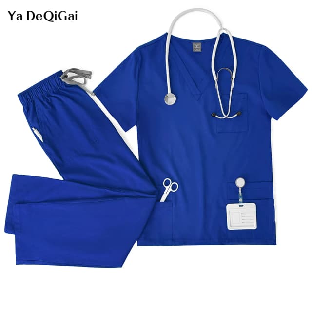 Unisex เครื่องแบบทางการแพทย์ผู้ชายผู้หญิงเสื้อผ้าพยาบาล Lab ความงามเครื่องแต่งกายพยาบาลขัดชุดหมอทันตแพทย์ Workwear Clinical Top กางเกง
