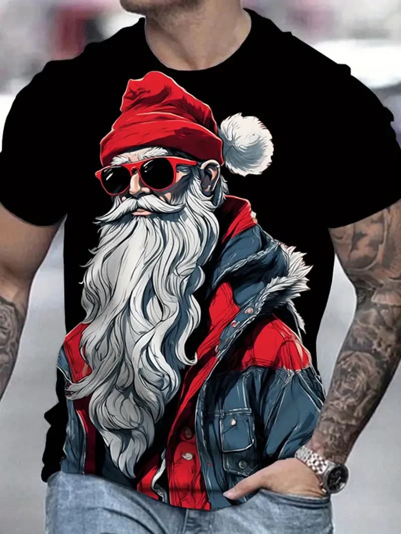 ผู้ชาย T เสื้อ Santa Claus พิมพ์เสื้อฤดูร้อนลําลองแขนสั้น Tee แฟชั่นตลกเสื้อยืดชายขนาดใหญ่เสื้อผ้า