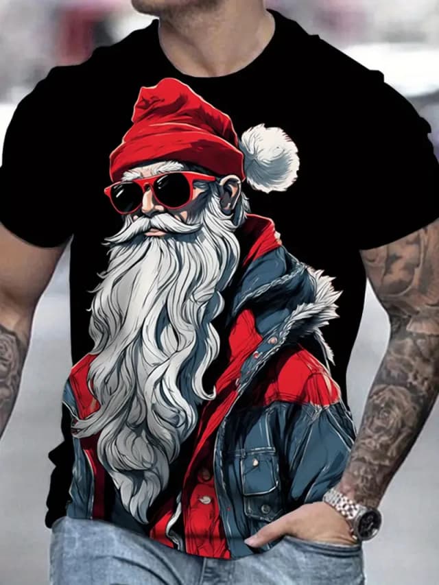 ผู้ชาย T เสื้อ Santa Claus พิมพ์เสื้อฤดูร้อนลําลองแขนสั้น Tee แฟชั่นตลกเสื้อยืดชายขนาดใหญ่เสื้อผ้า