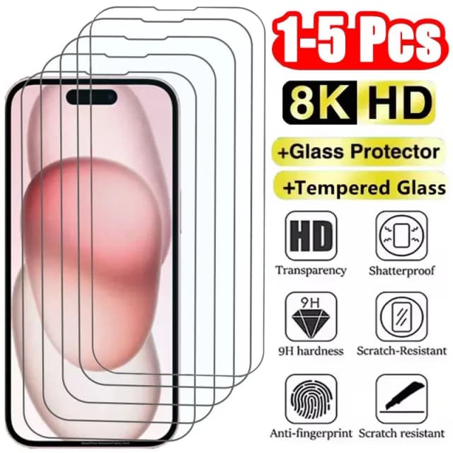 กระจกนิรภัย 1-5 ชิ้น สำหรับ iPhone X XS XR 11 12 13 14 15 16 17 Pro Max Mini Alr Plus SE รุ่นต่างๆ ฟิล์มกันรอยหน้าจอ