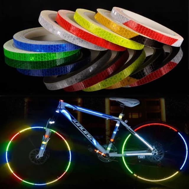 สติกเกอร์จักรยาน1cm * 8M เทปสะท้อนแสง8สี MTB แถบสะท้อนแสงสำหรับติดจักรยานแผ่นเตือนความปลอดภัยสำหรับรถยนต์หมวกกันน็อคมอเตอร์ไซค์