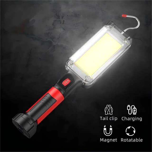 โคมไฟ LED ทำงานแบบ COB โคมไฟ8000LM แบบชาร์จไฟได้ใช้แบตเตอรี่2*18650 LED แบบพกพามีคลิปหนีบแม่เหล็กกันน้ำ