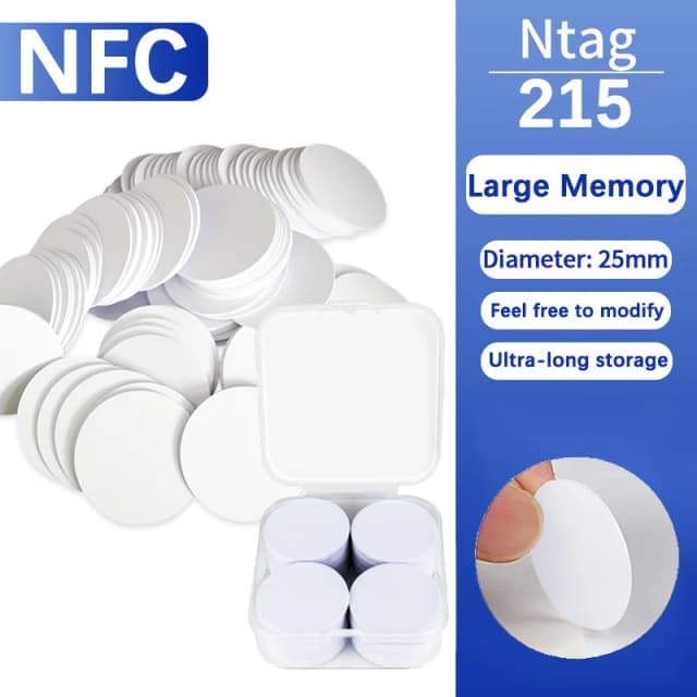 NFC Ntag215 13.56MHz NFC เหรียญ Bonding Card Badge ISO/EC14443A 25 มม.กันน้ํา PVC 215 อิเล็กทรอนิกส์หมวดหมู่