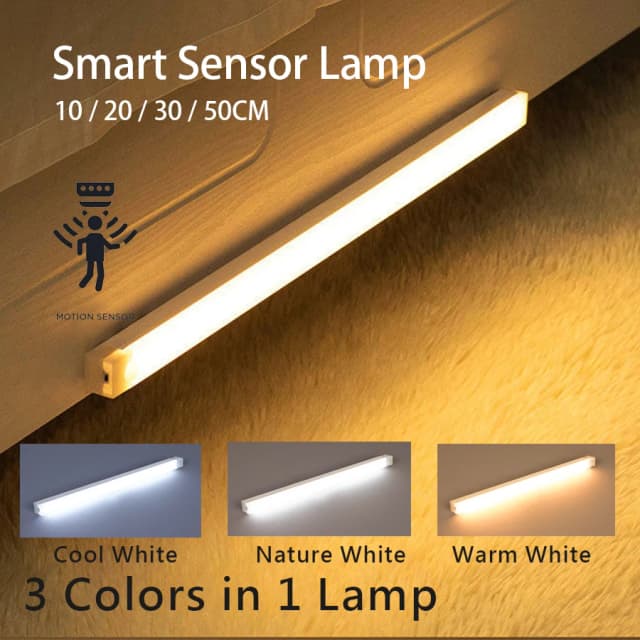 USB ชาร์จ Motion Sensor ไร้สาย LED Night Light ยาวแถบโคมไฟสําหรับห้องครัวตู้ตู้เสื้อผ้าข้างเตียงบันไดหลอด