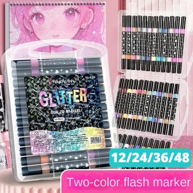 ปากกาเมทัลลิกแบบสองหัว 24/48/72/96 สี สำหรับงานศิลปะ กลิตเตอร์ งานประดิษฐ์ DIY การ์ดวันเกิด ทำโปสเตอร์ อัลบั้ม