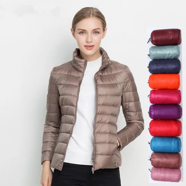 ผู้หญิงฤดูใบไม้ผลิเสื้อแฟชั่นสั้นน้ําหนักเบา Packable ปักเป้าเสื้อ 15 สีหญิงลงอบอุ่นเกาหลี SLIM FIT Parkas 5XL