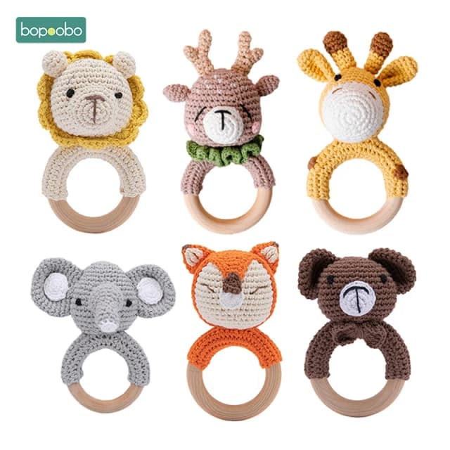Bopoobo 1Pc เด็กทารก Rattles Crochet กระต่าย Rattle ของเล่นไม้แหวนยางกัดฟันหนู Baby Gym มือถือ Rattles ของเล่นเพื่อการศึกษาทารกแรกเกิดของเล่น