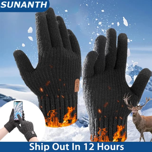 ฤดูหนาวหน้าจอสัมผัสถักถุงมืออุ่นกลางแจ้ง Anti SLIP ขี่จักรยานขับรถเย็นห้านิ้วถุงมือแฟชั่น Solid ถุงมือ Unisex